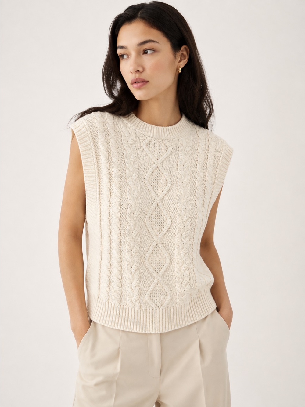 Wilfred Aritzia Merino Wool Cotton Cable Knit Sweater Vest Cream M